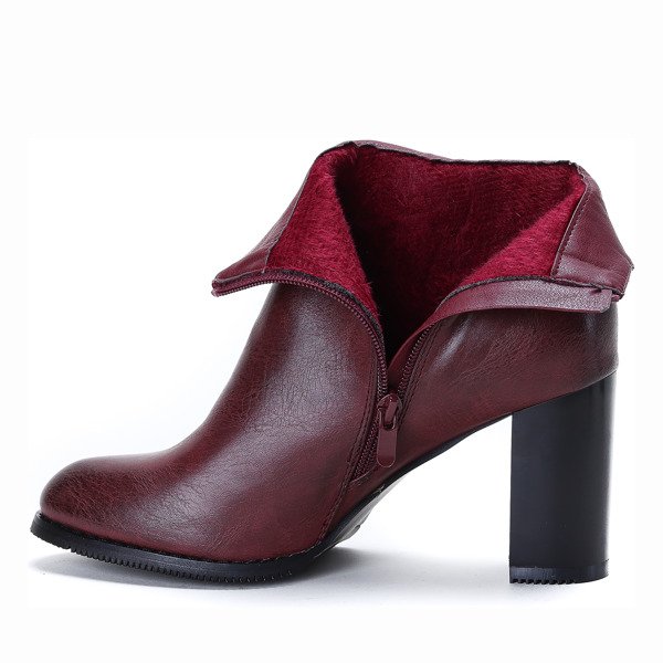 Bordowe botki na słupku Everyday - Obuwie