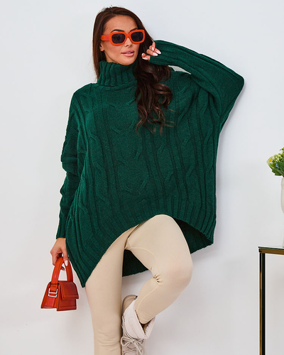 Royalfashion Dámsky kobaltový asymetrický sveter s rolákom