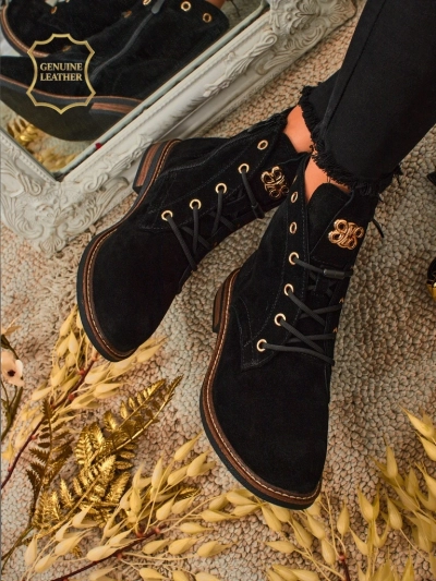 Ženski gležnarji Aurelia Romano iz naravnega semiša – rjavi, s krznom