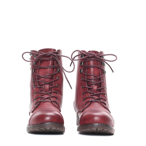 Bordowe Workery Lucy - Obuwie