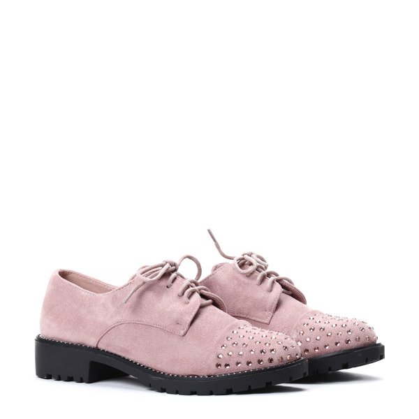 Różowe półbuty z cyrkoniami Ashley- Obuwie