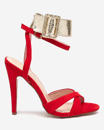 Dámske sandále na vysokom opätku červenej farby so zlatým pásikom Magnesias - Obuv