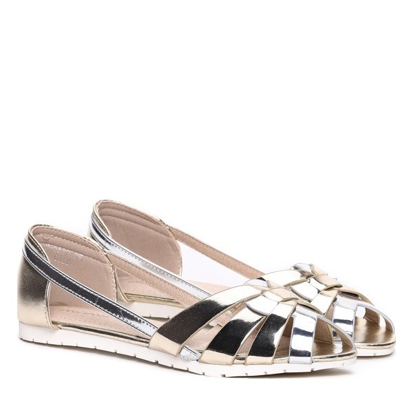 Złoto-srebrne balerinki wykonane z eko skóry- Obuwie