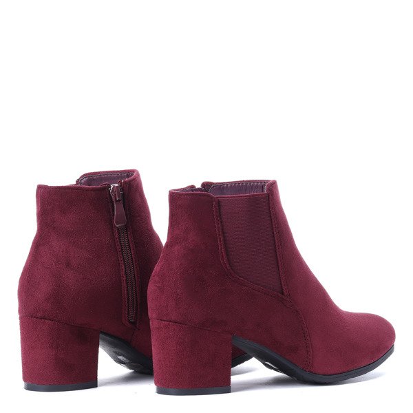 Bordowe botki na słupku Lina- Obuwie