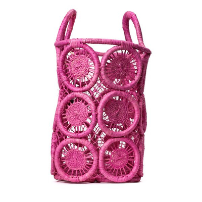 Różowa torba typu shopper ze słomki - Torebki