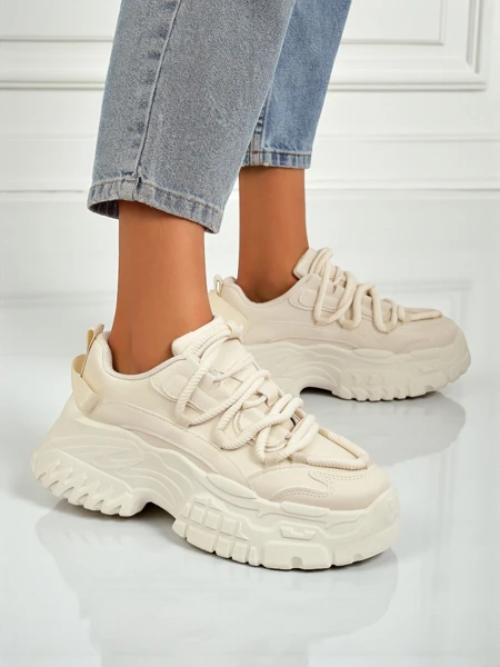 Ženske bež superge Athenia iz eko usnja na platformi 6,5 cm