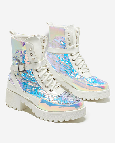 Biele dámske čižmy s flitrami od Impresa - Obuv