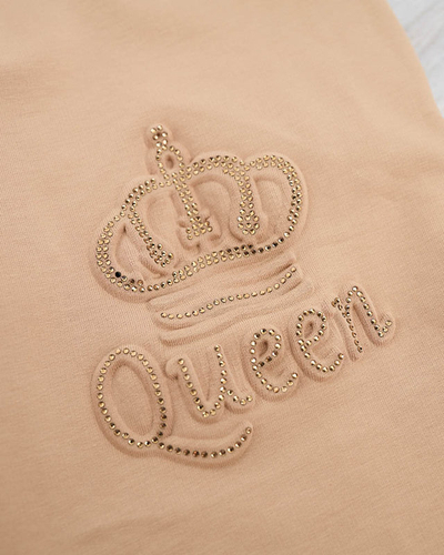 Dámske béžové tepláky s kubickými zirkónmi - Oblečenie