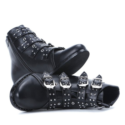 Czarne botki z czterema sprzączkami Douvite- Obuwie