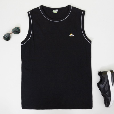 Bavlnené čierne pánske tričko bez rukávov - Oblečenie