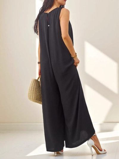 Eleonora Nero – črn kombinezon iz viskoze na naramnice, široke hlačnice