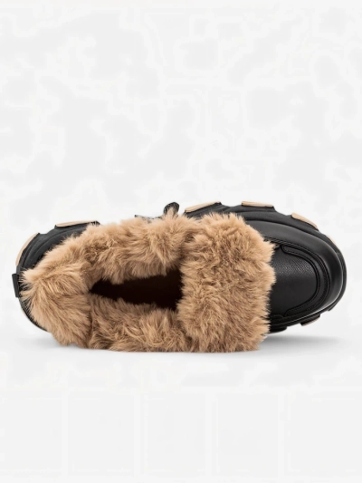 Čierne športové tenisky pre ženy s kožušinou Nonua. Obuv