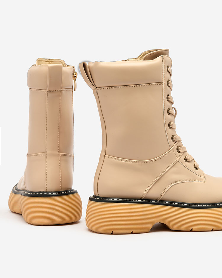 Royalfashion Béžové dámske šnurovacie čižmy na pevnej podrážke Diret