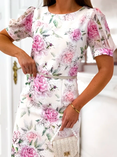 Royalfashion Elegant Dámske šaty po kolená s kvetinovým vzorom