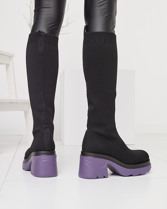 OUTLET Dámske čižmy na podpätku v čiernofialovej farbe Korlicca- Obuv