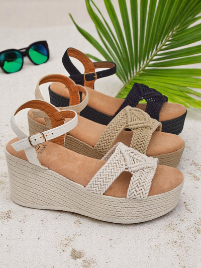 Royalfashion Dámske sandále na klinovom podpätku pletené Sunny Day