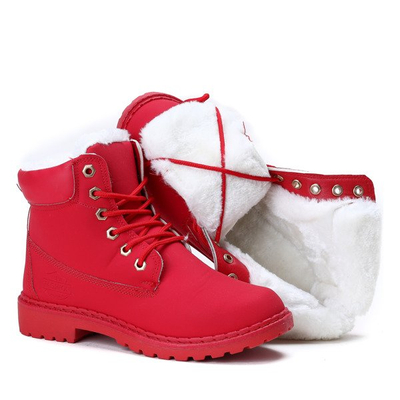 Czerwone, ocieplane traperki Reda- Obuwie