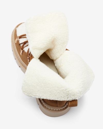 Royalfashion Dámske zateplené trapérky s ovčou kožou v ťavej farbe Lery Walk