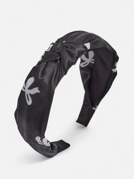 Royalfashion Satenast naglavni trak za lase s pletenjem in potiskom