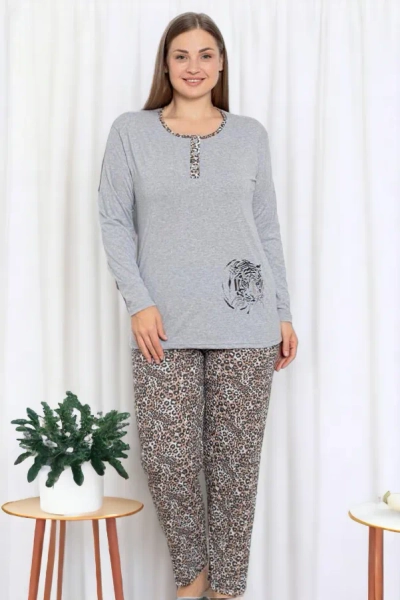 Royalfashion Šedé dámske pajama s 2 kusmi v leopardiom vzore PLUS SIZE