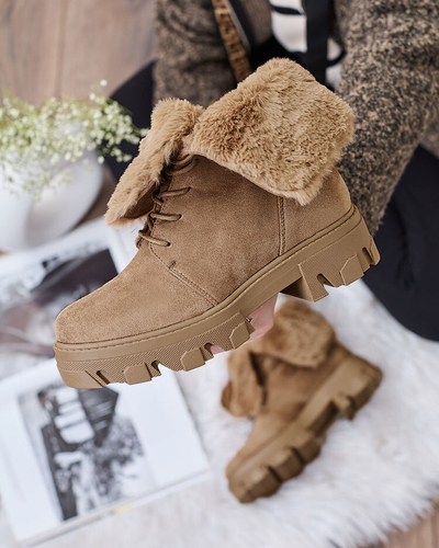 Royalfashion Svetlohnedé dámske šnurovacie čižmy Cavenma