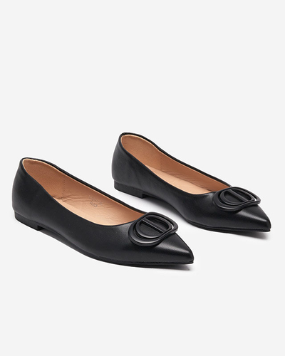 Dámske čierne špicaté balerínky s ozdobou na špičke Manico - Footwear