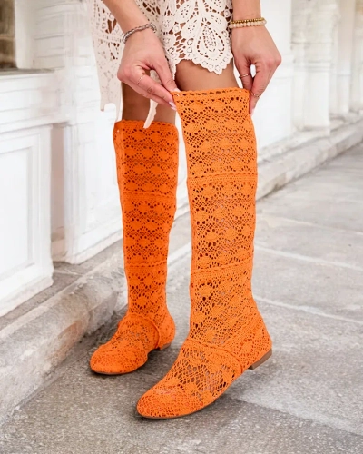 Royalfashion Dámske ažurové čižmy nad kolená Corro