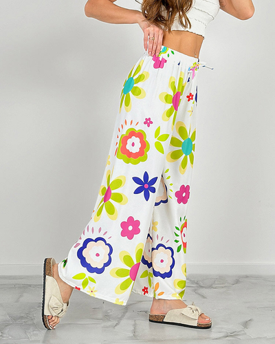 Royalfashion Dámske široké nohavice z kvetinovej látky