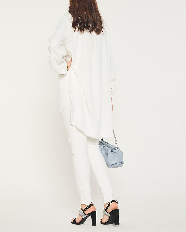 Dámske biele dlhé tričko na gombíky - Oblečenie