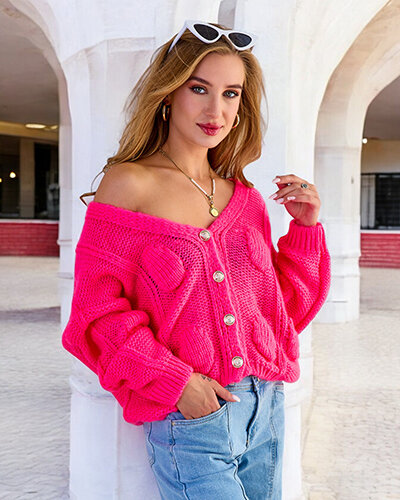 Royalfashion Dámsky pletený sveter s gombíkmi