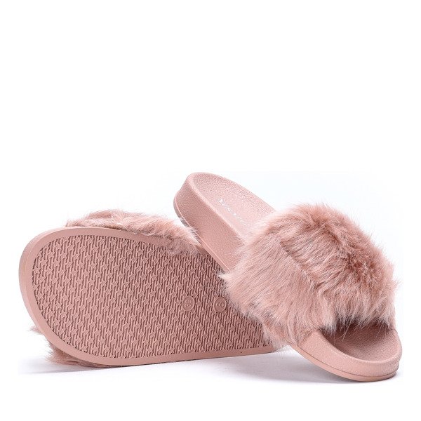 Tmavě růžové žabky s kožešinou Millie- Footwear