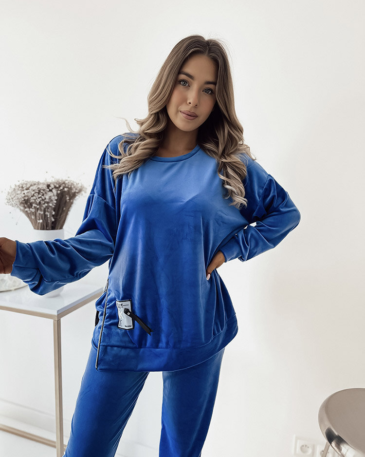 Royalfashion Modrá velúrová dámska tepláková súprava