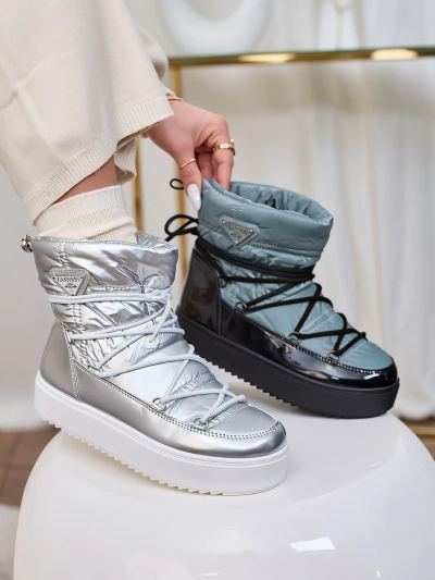 Royalfashion Dámske strieborné čižmy Vevnose slip-on a'la snow boots
