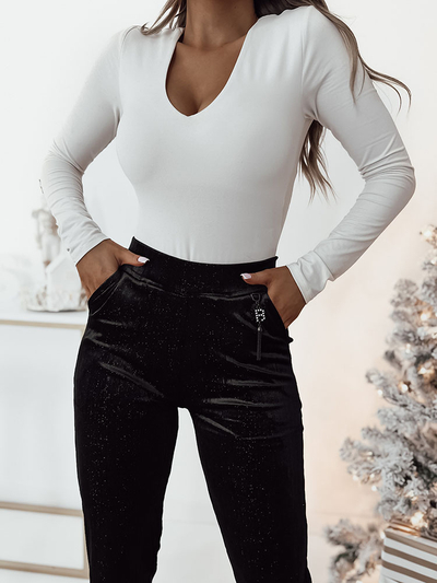 Royalfashion Tmavohnedé manšestrové nohavice pre ženy