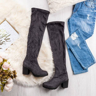 OUTLET Šedé čižmy na vyššom stĺpiku Moccalinea - Obuv