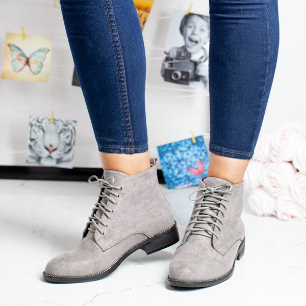 Szare botki sznurowane Noel- Obuwie