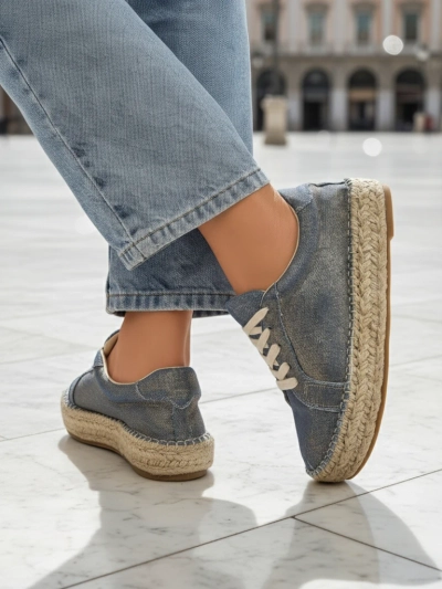 Aurelia Denim Espadrillos – ženski športni copati z ravno peto iz tkanine