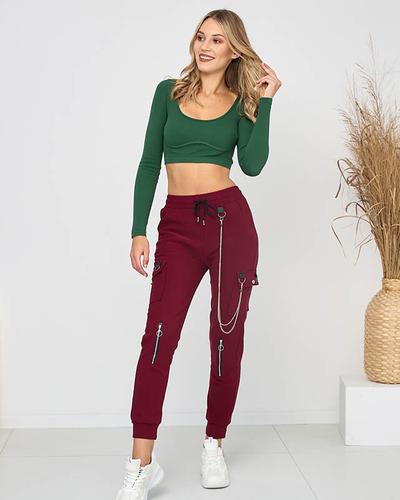 Dámske cargo nohavice s retiazkou v bordovej farbe - Oblečenie