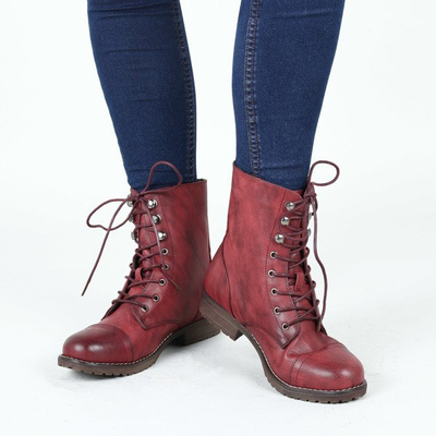 Bordowe Workery Lucy - Obuwie