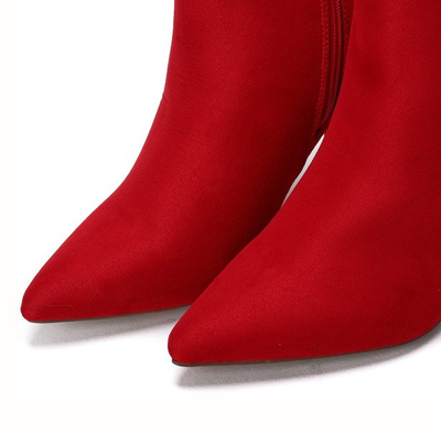 Czerwone botki z perełkami na wysokim słupku Maya - Obuwie