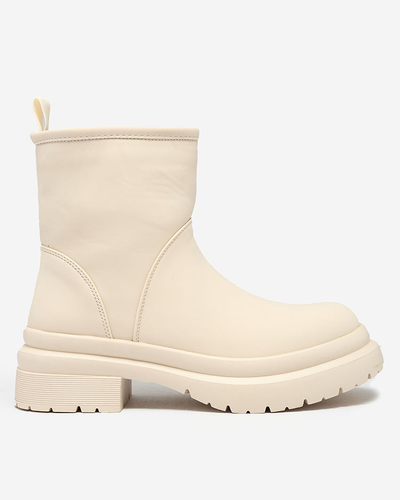 Royalfashion Béžové matné dámske čižmy s hrubšou podrážkou Holeopi