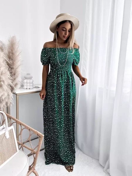 Zelené dámske maxi šaty v hráškovej farbe- Oblečenie