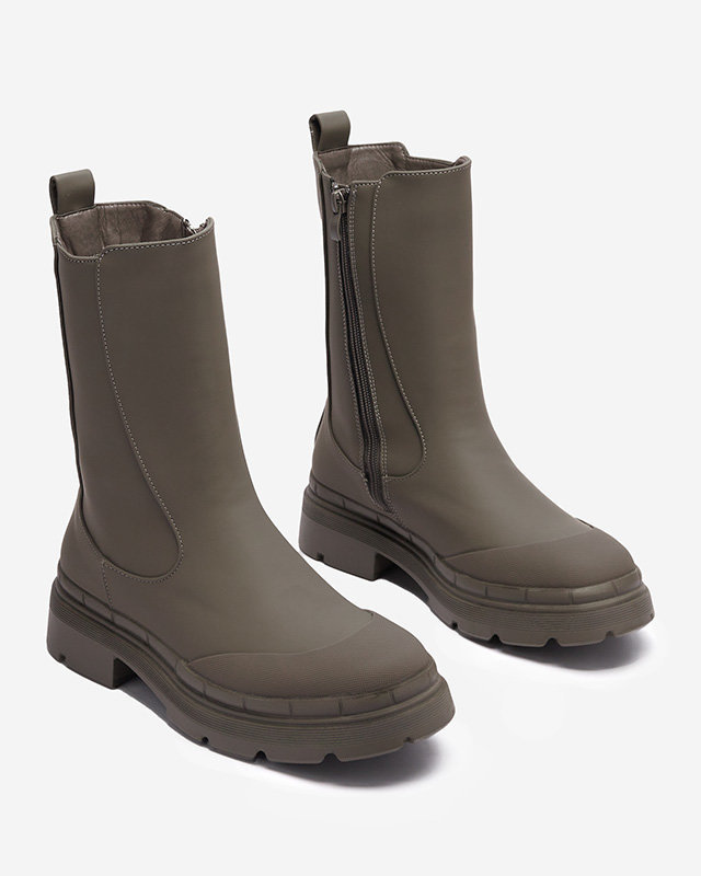 OUTLET Dámske zateplené vysoké čižmy v khaki farbe Jori - Obuv