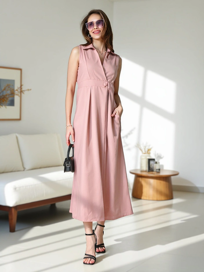 Royalfashion Dámske šaty bez rukávov s preloženým výstrihom Bizness