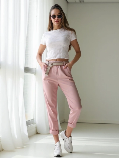 Royalfashion Viskózové rovné dámske nohavice s opaskom