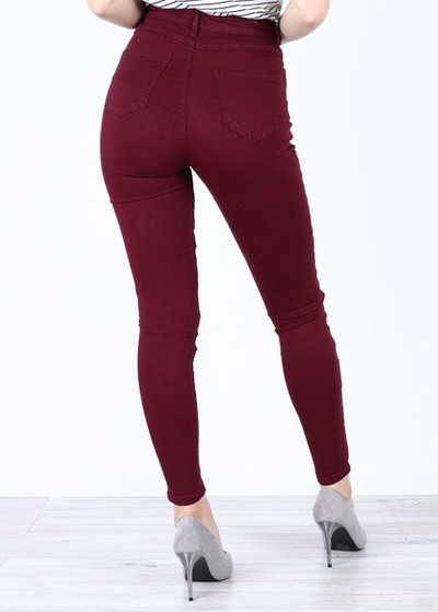 Bordowe spodnie z wysokim stanem- Spodnie