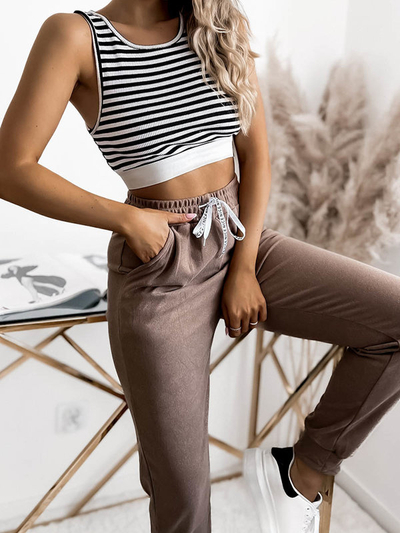 Royalfashion Hnedé dámske tepláky PLUS SIZE