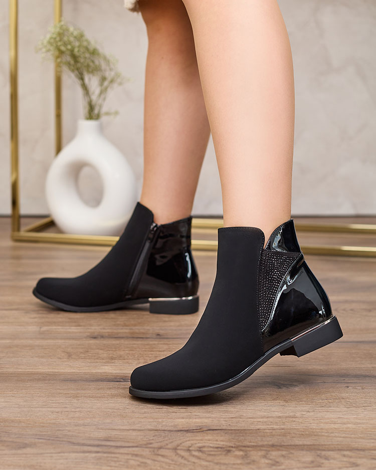 Royalfashion Čierne dámske čižmy so zirkónmi Overlissa