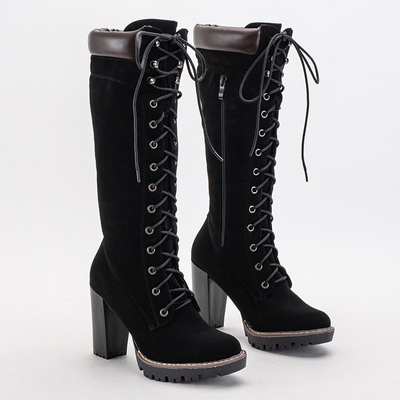 Čierne dámske čižmy na viazanie na stĺpiku Mastio - Obuv