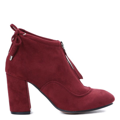Bordowe botki na słupku Gloria - Obuwie